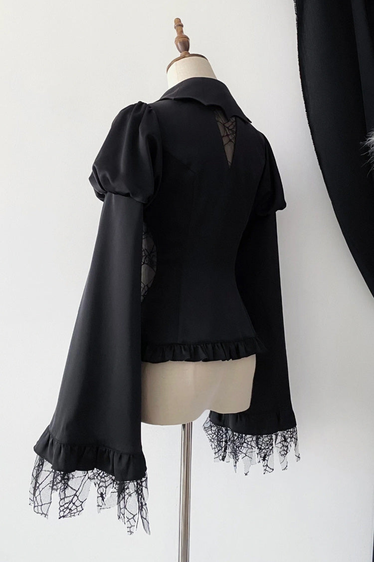 Gothic Lolita Blouse with Bat Collar, Long Sleeves, Ruffle in 3 Colors