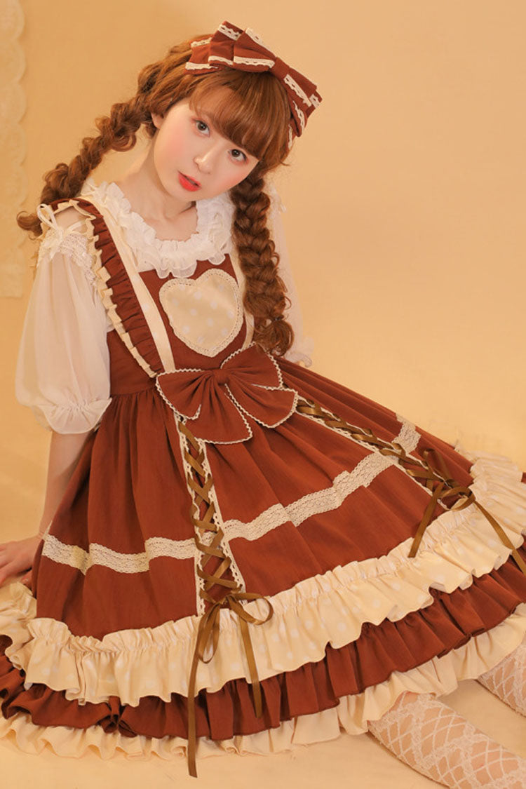Affection Plaid Polka Dot Big Bow Sweet Lolita Dungaree Dress
