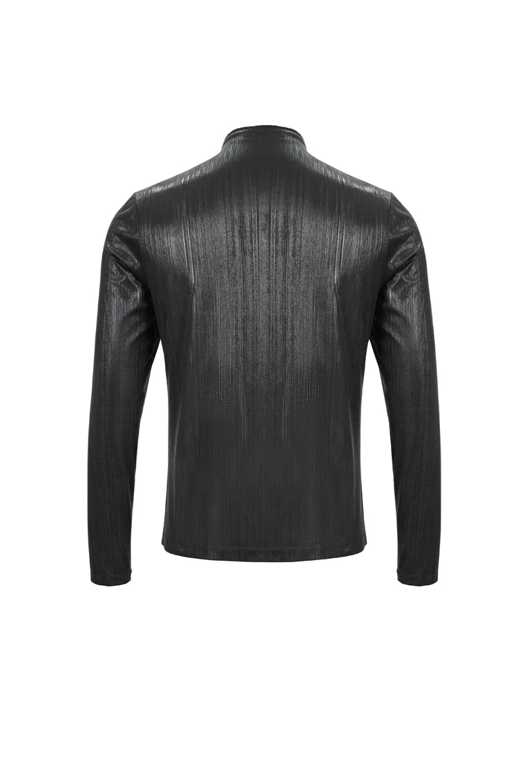 Slim Steampunk Long-Sleeve Top with Zip Neckline for Men - Noir
