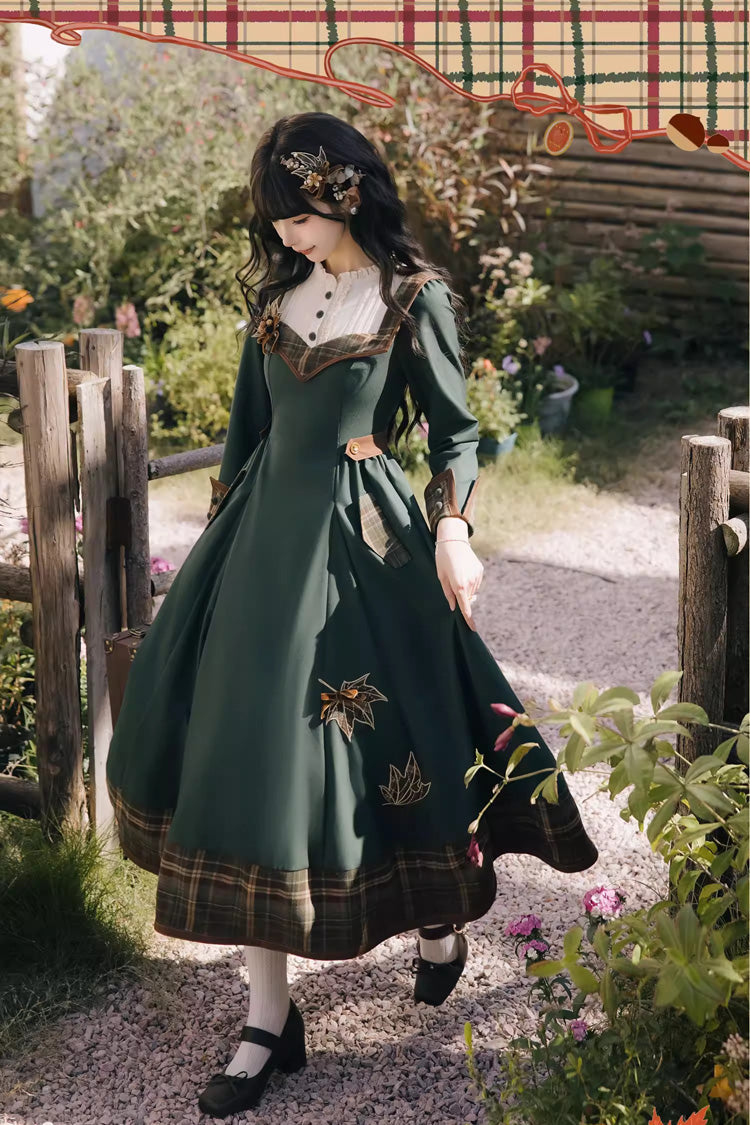 Emerald Autumn Chronicles Round Collar Long Sleeve Printed Embroidered Slim Sweet Lolita Gown
