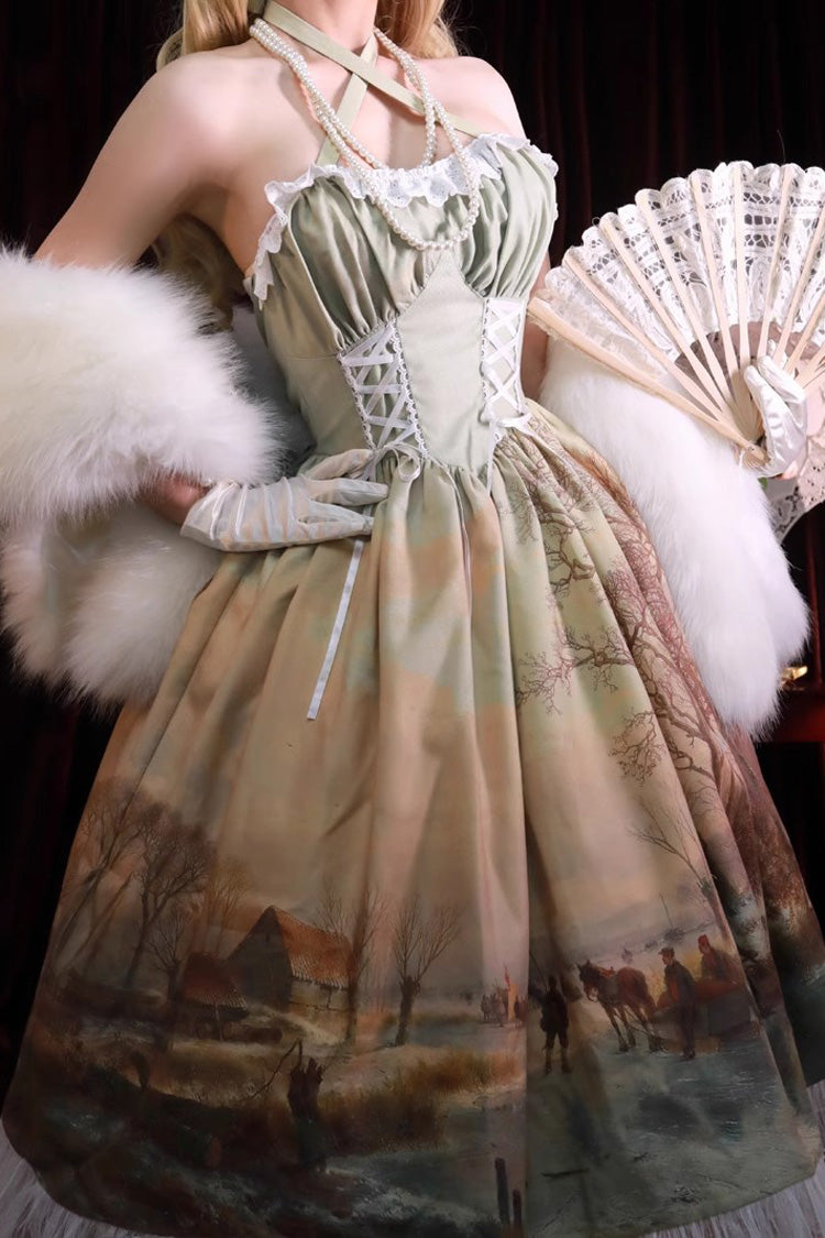 Elegant Princess Lolita JSK Dress with Off-Shoulder Ruffled Lace