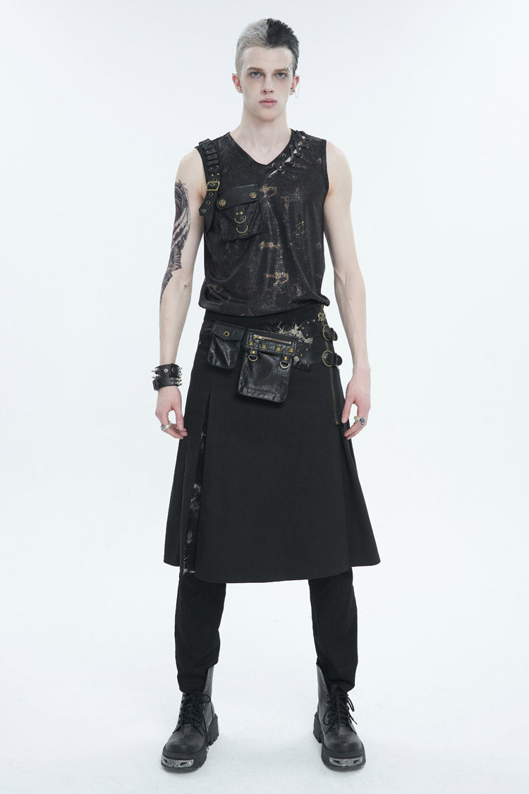 Graphic Print Buckle Pocket Punk Tank