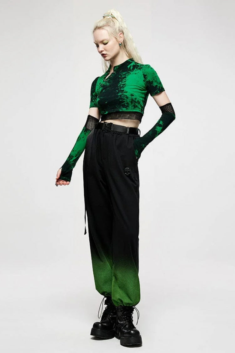 Emerald Short Sleeve Tie-Dyed Metal Chain Steampunk Women's Tee