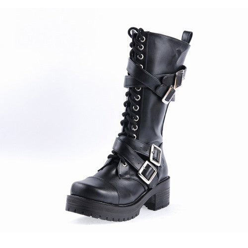 Gothic Lolita Boots with Patent Leather and Buckles