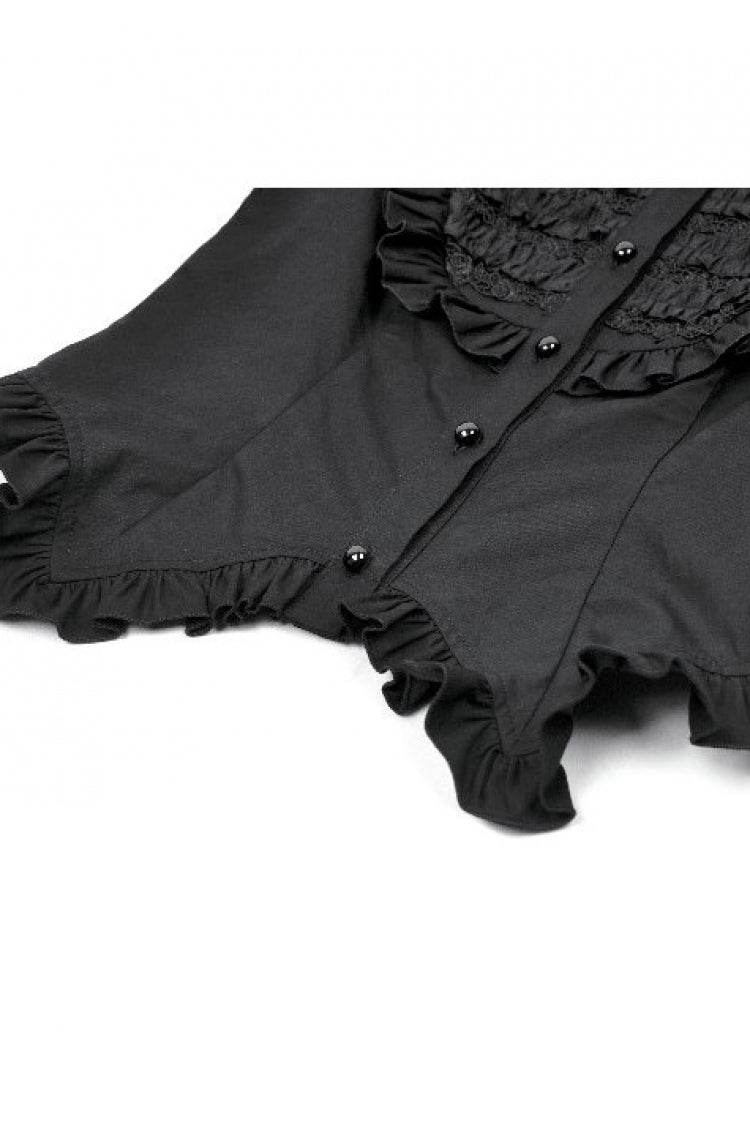 Victorian Slim Blouse with Ruffled Puff Sleeves - Gothic Edge