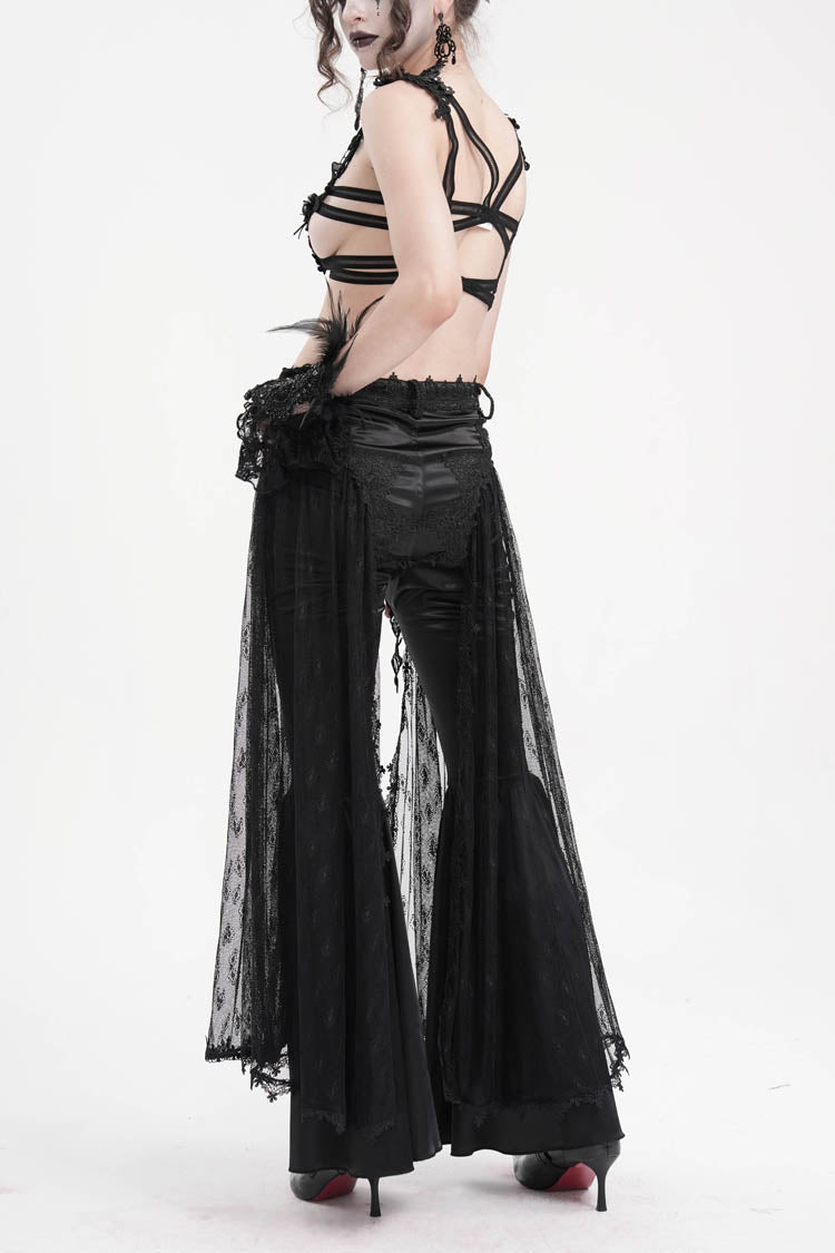 Women's Gothic Pants with Crochet Lace and Mesh Fabric