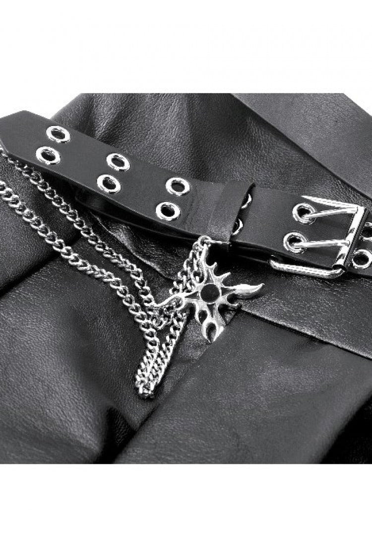 Women's Punk Pleated Skirt with Belt, Chain and Cross Lace-Up Decoration