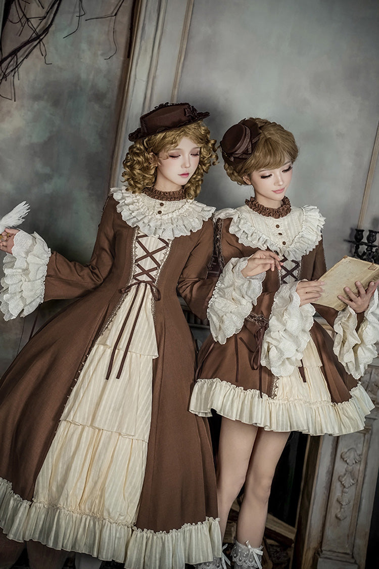 Sweet Lolita Dress Set with Trumpet Sleeves and Bowknot Lace-Up