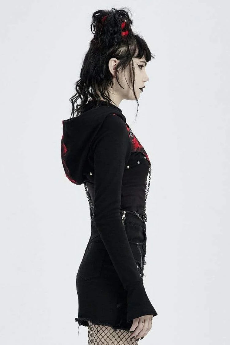 Steampunk Women's Hooded Coat with Ornate Chain Stitching - Dual Tone
