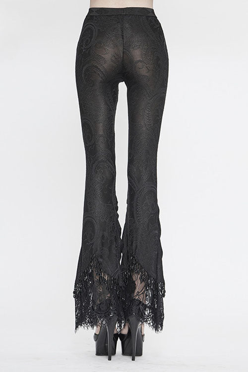 Gothic Pants with Beaded Pleated Design and Lace Accents