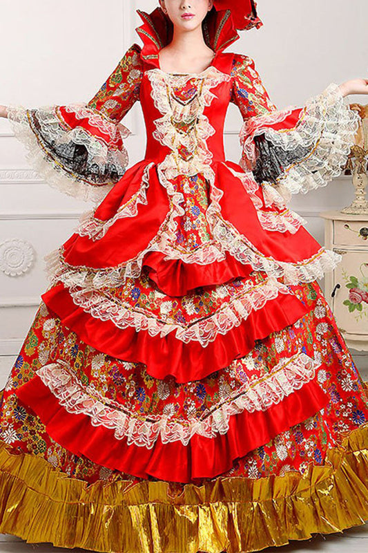 Victorian Lolita Prom Dress with Trumpet Sleeves and Layered Ruffles