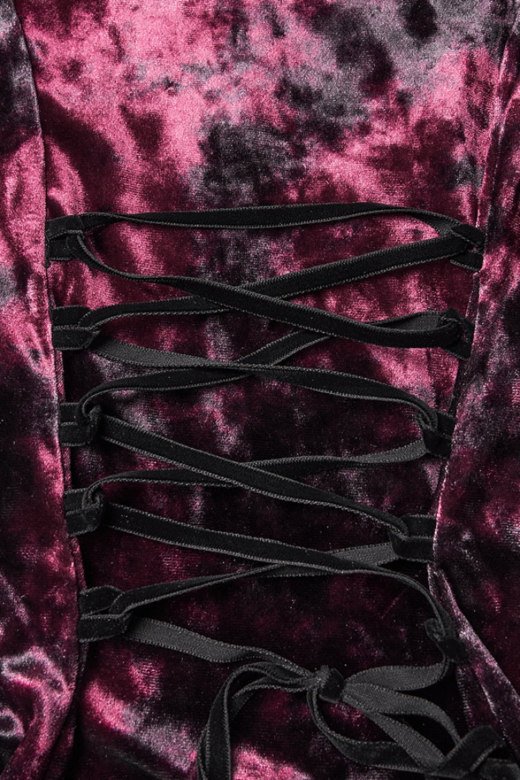 Crimson & Noir Long Flared Sleeve Paneled Lace-Up Gothic Blouse