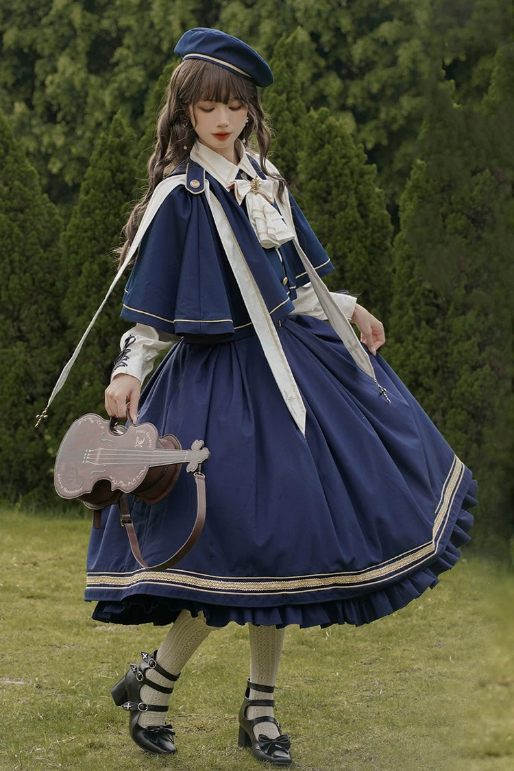 Classic Military Preppy Lace-Up Bustier Dress Set with Ruffles - Choir