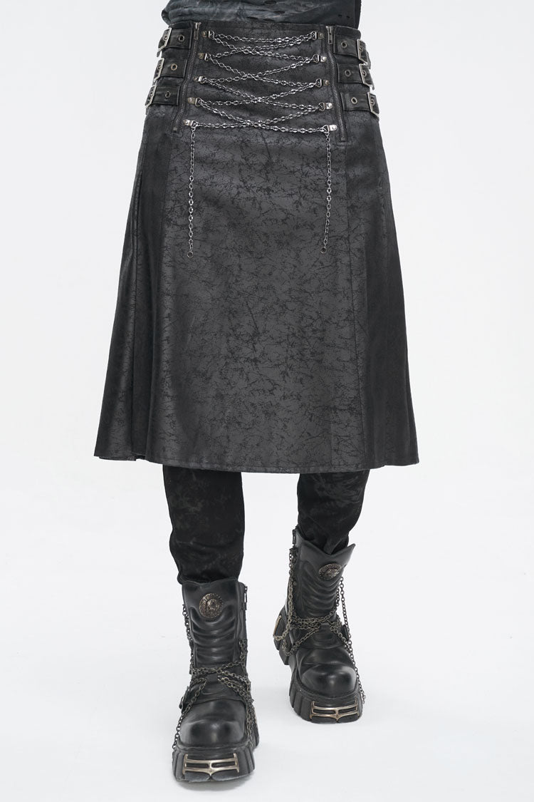 Chain-Adorned Multi-Buckle Skirt for Men - Gothic Edge