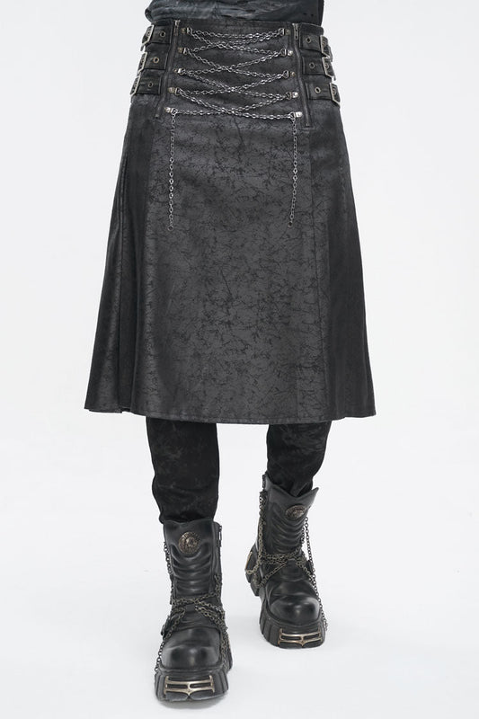 Chain-Adorned Multi-Buckle Skirt for Men - Gothic Edge
