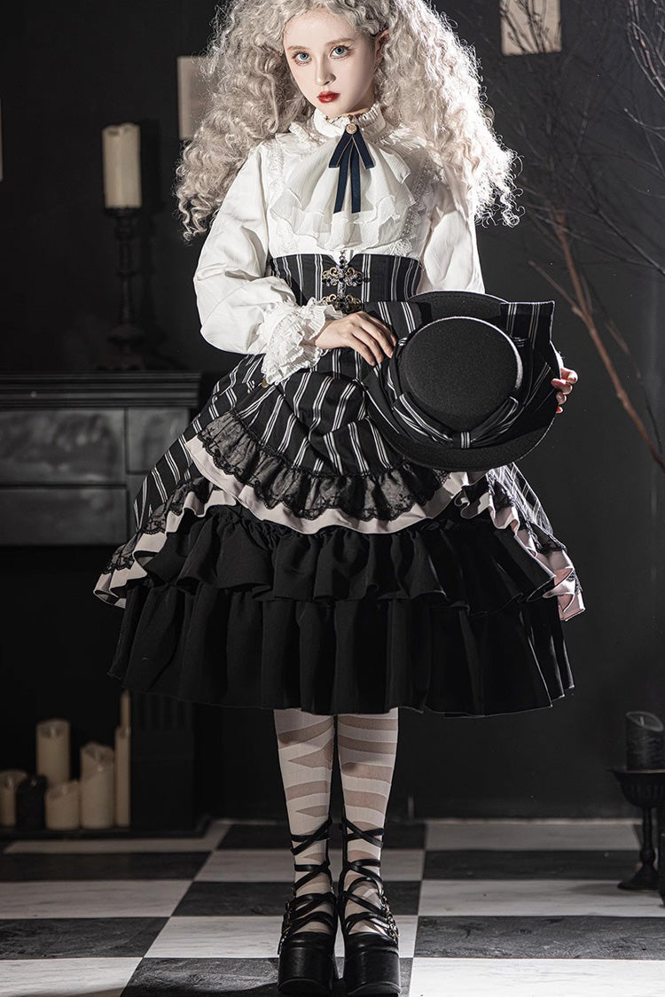 Multi-Layer Striped Ruffle Skirt for Lolita - Gothic Edge