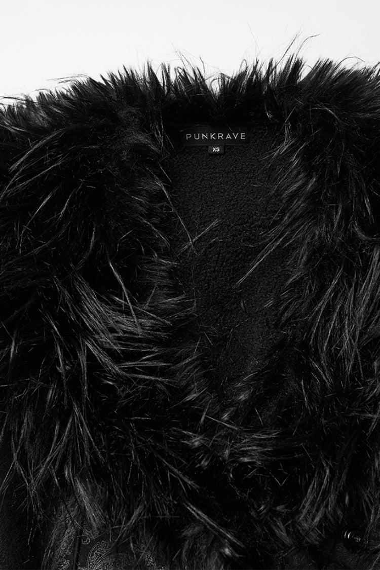 Buckle-Strap Gothic Coat with Plush Lapel - Gothic Edge