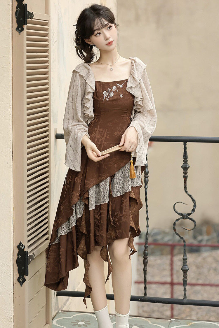 Chocolate Printed Asymmetric Punk JSK Set - Dune Traveler