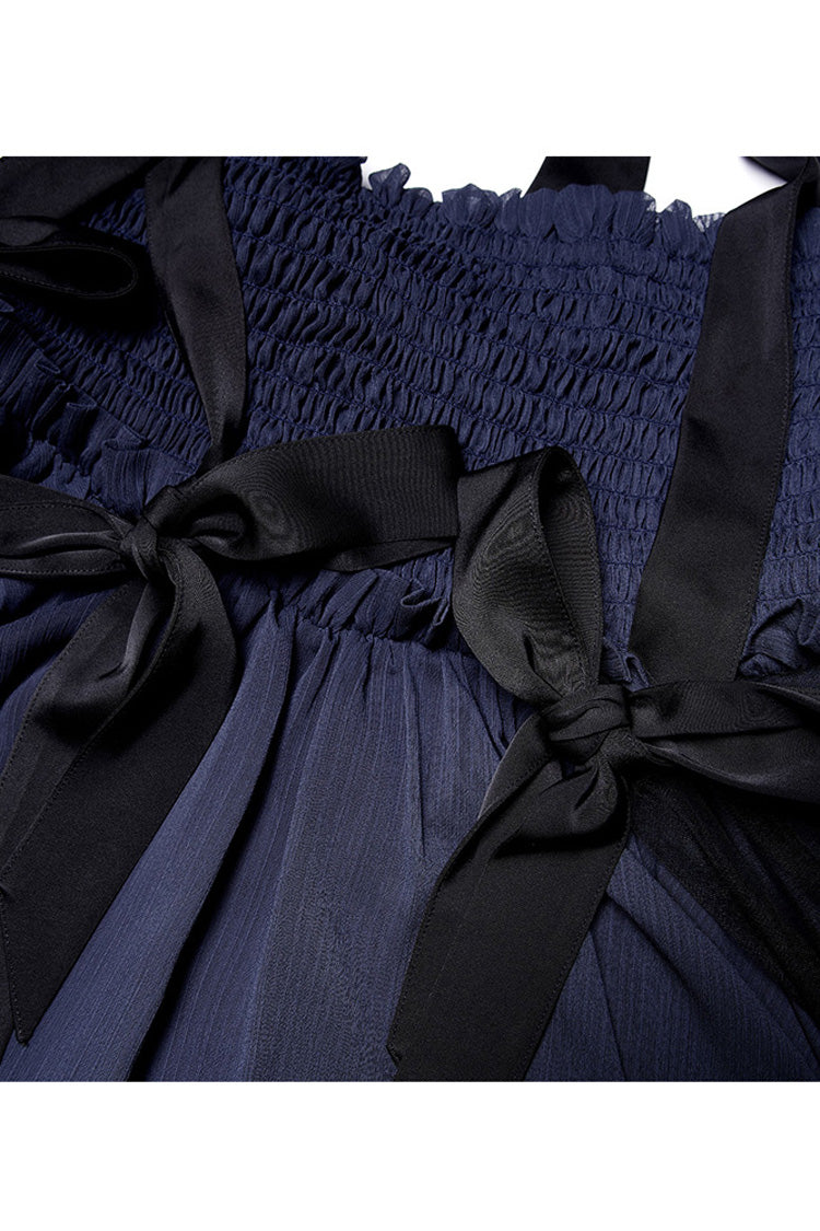 Azure Strap Big Bow Streamer Lace Suspender Gothic Dress for Women