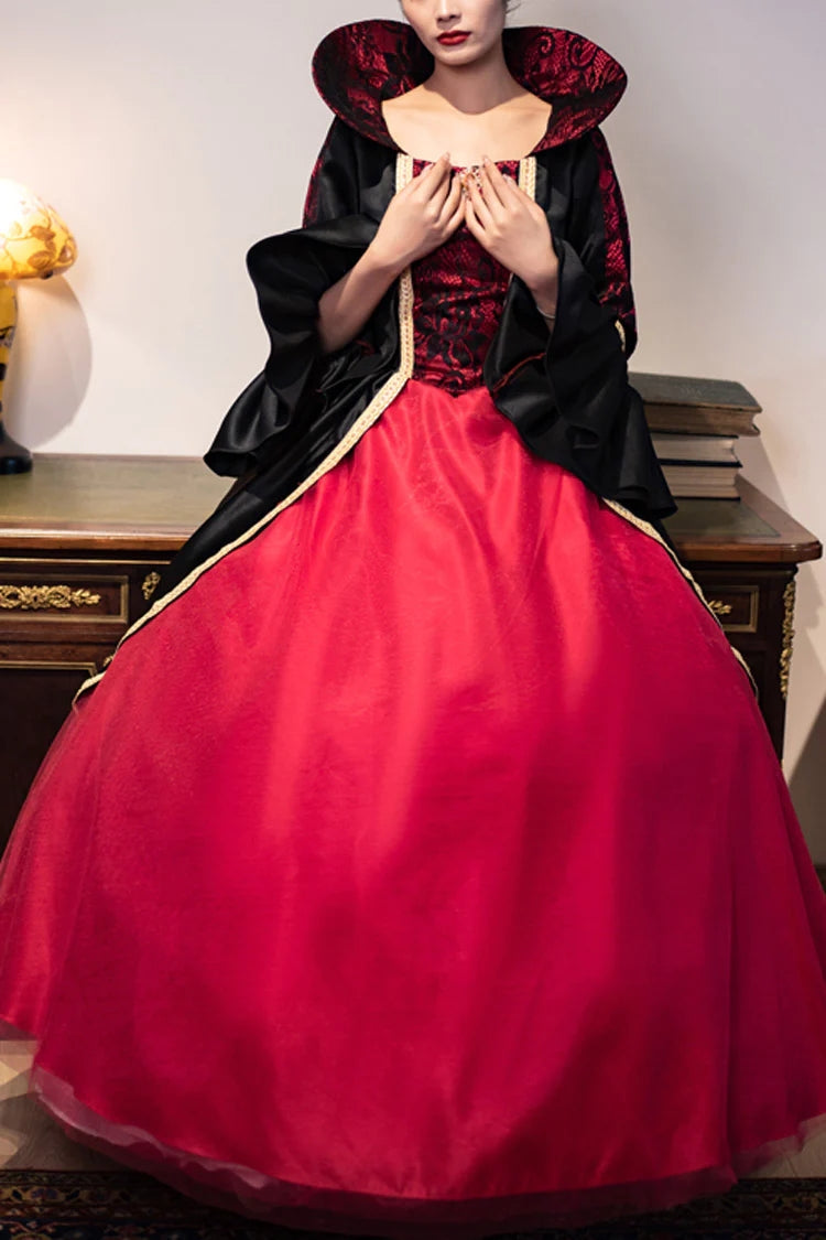 Burgundy Print Medieval Court Gothic Victorian Lolita Gown