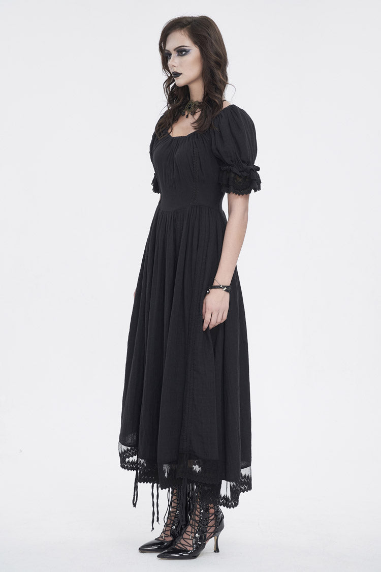 Gothic Dress with Drawstring and Ruffled Sleeves