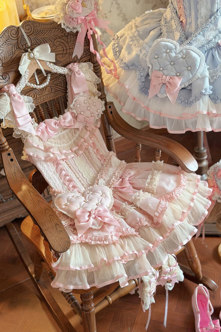 Azure Triple Ruffled Bow Lace-Up Slim Ballet Sweet Lolita Outfit