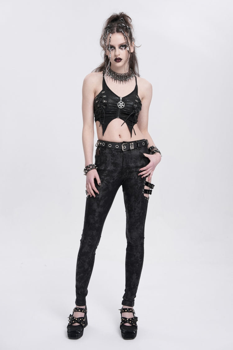 Midnight Cutout Buckle Trousers for Women - Gothic Edge