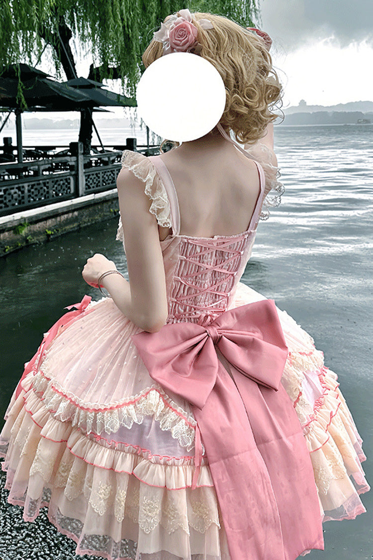 Candy House Sleeveless Ruffle Bow Lace-Up Lolita JSK