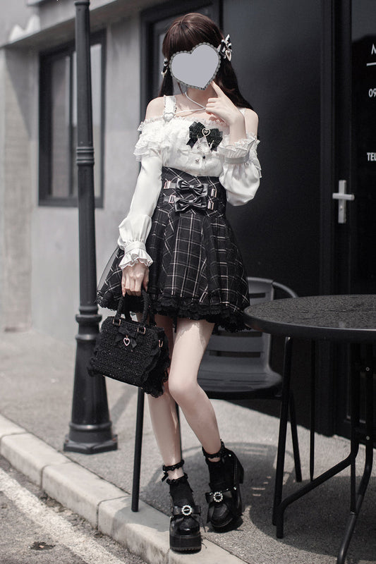 Bow-Detailed Tartan Jirai Kei Japanese Skirt