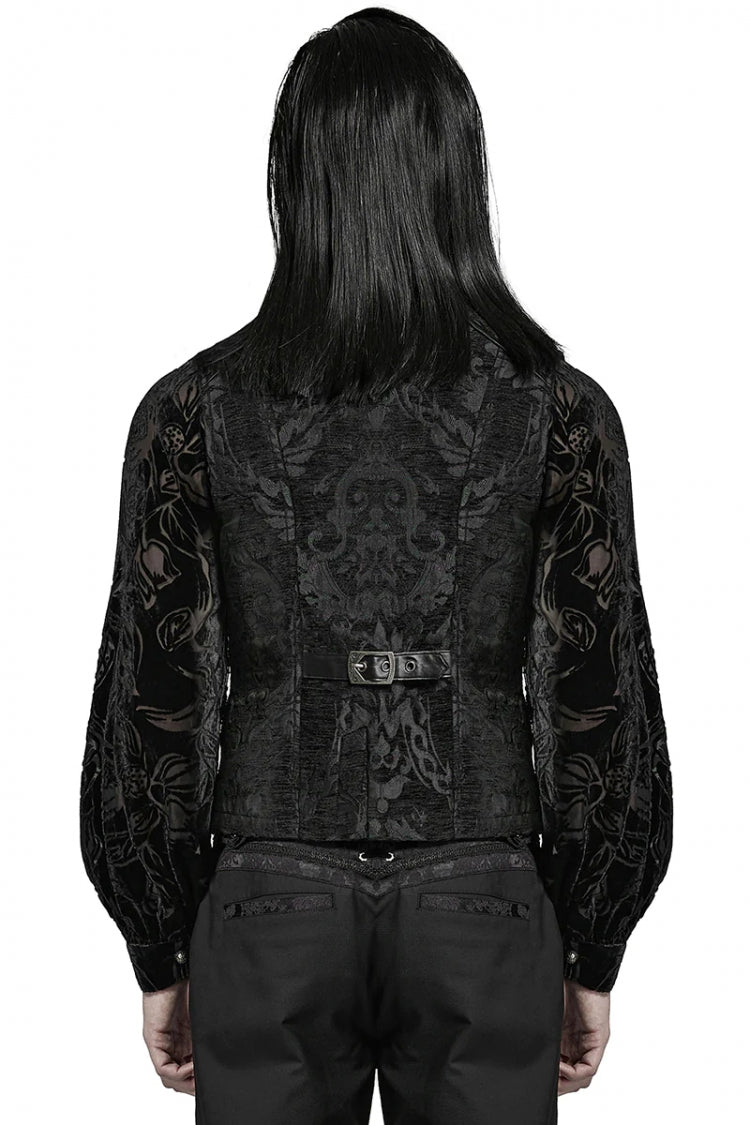 Gothic Men's Vest with Jacquard Print and Metal Ring Accents - Two Hues