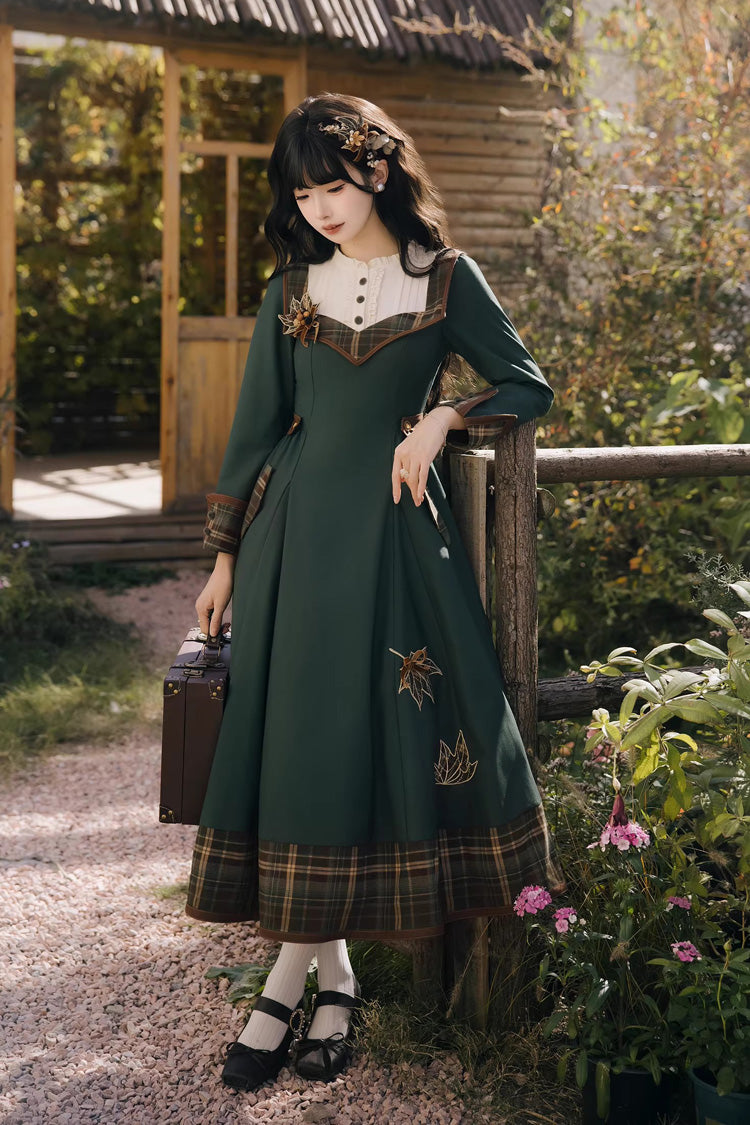 Emerald Autumn Chronicles Round Collar Long Sleeve Printed Embroidered Slim Sweet Lolita Gown