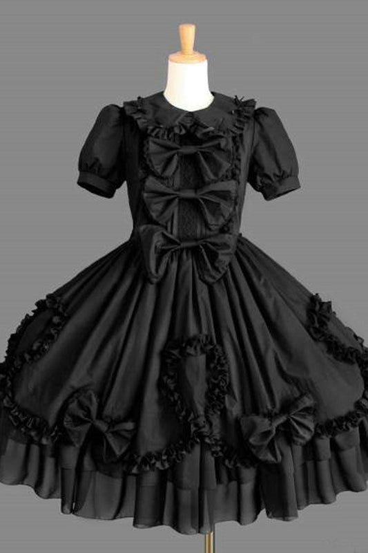Multi-Layered Gothic Lolita Dress with Bowknot Ruffles and Short Sleeves