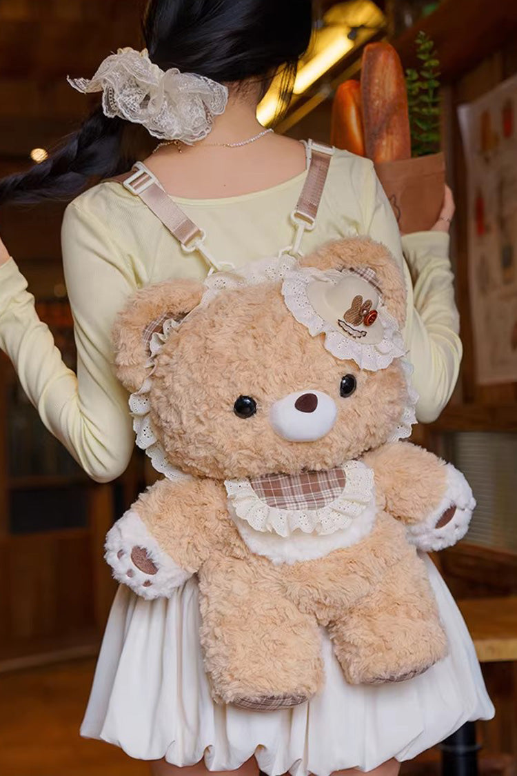 Chocolate Ruffled Plush Toy Backpack - Little Bear Guli