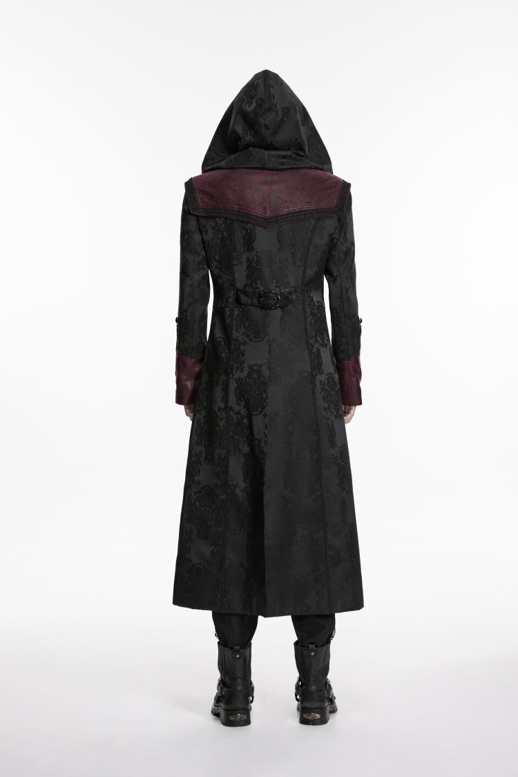 Crimson Noir Jacquard Hooded Embroidered Spliced Long-Sleeve Men's Punk Jacket