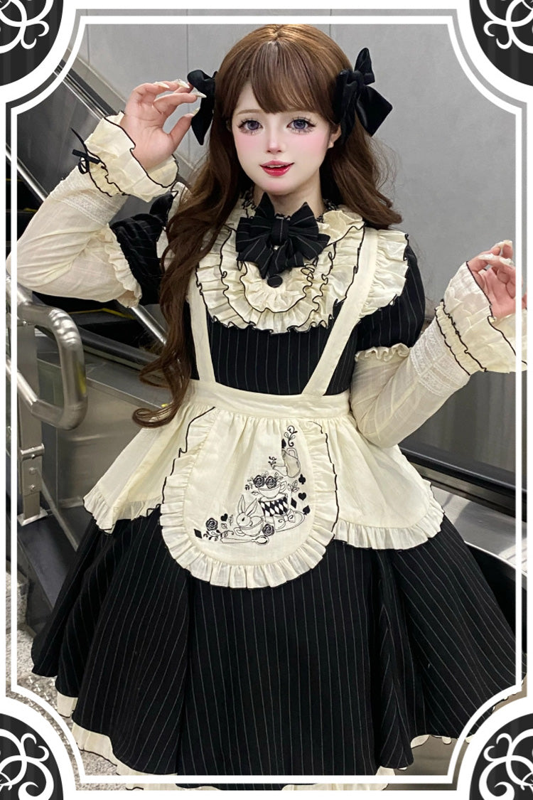 Striped Maid-Style Lolita Dress with Ruffled Sleeves