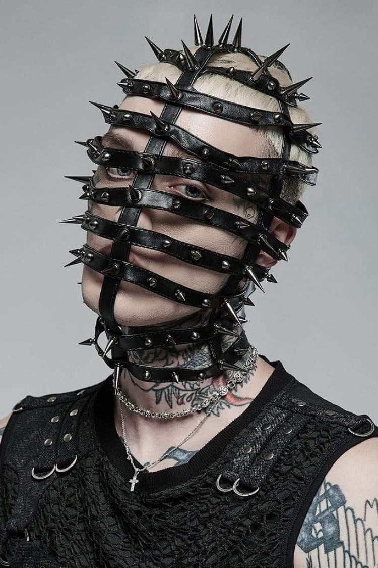 Men's Steampunk Face Mask with Metal Cone Rivets and Cross Accent