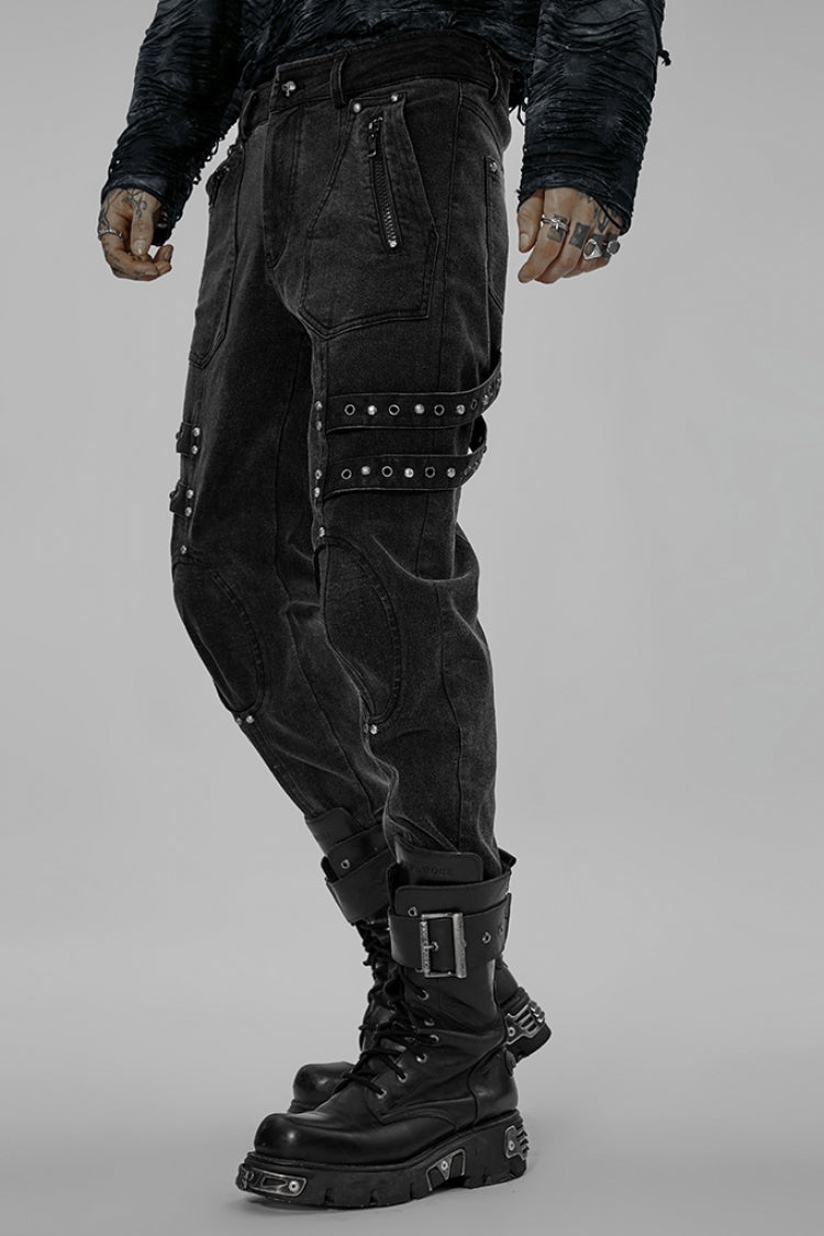Steampunk Studded Skull Buckle Trousers for Men