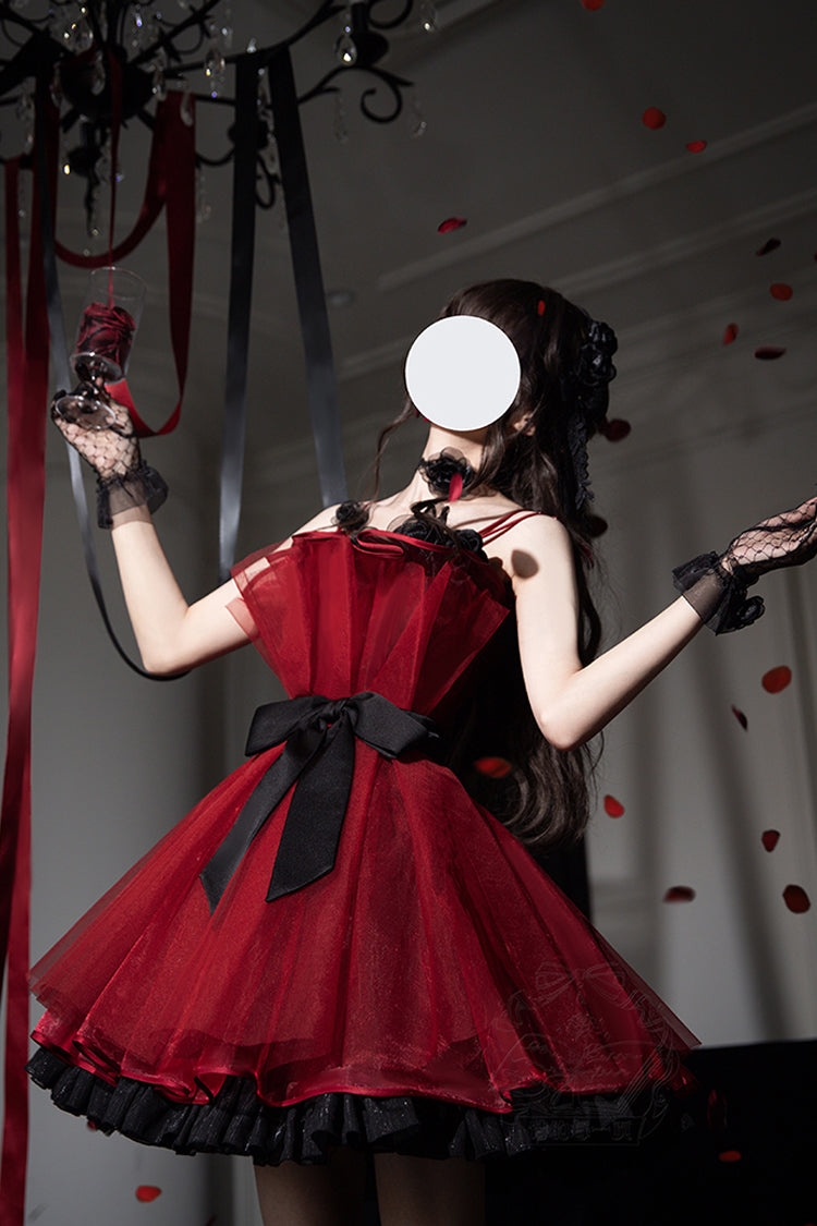Burgundy Eternal Night Bouquet Sleeveless Ruffle Bow Sweet Princess Lolita Gown