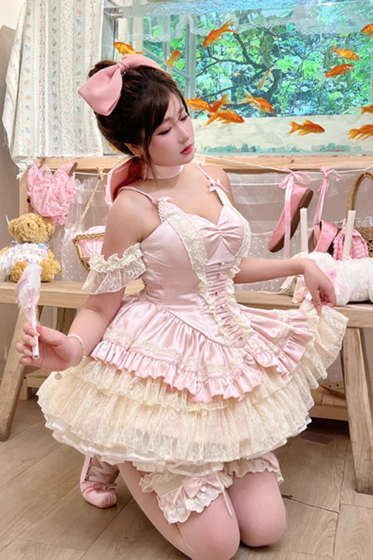 Ballet Cat Ruffle Bowknot Lace JSK, Multi-Layered Sweet Ballet Lolita Dress