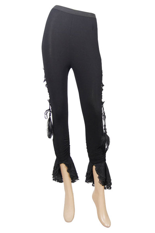 Side Slit Lace-Up Pants with Hollow Details
