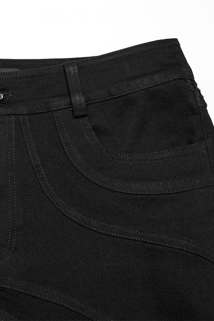 Charcoal Mesh-Stitched Punk Trousers for Men