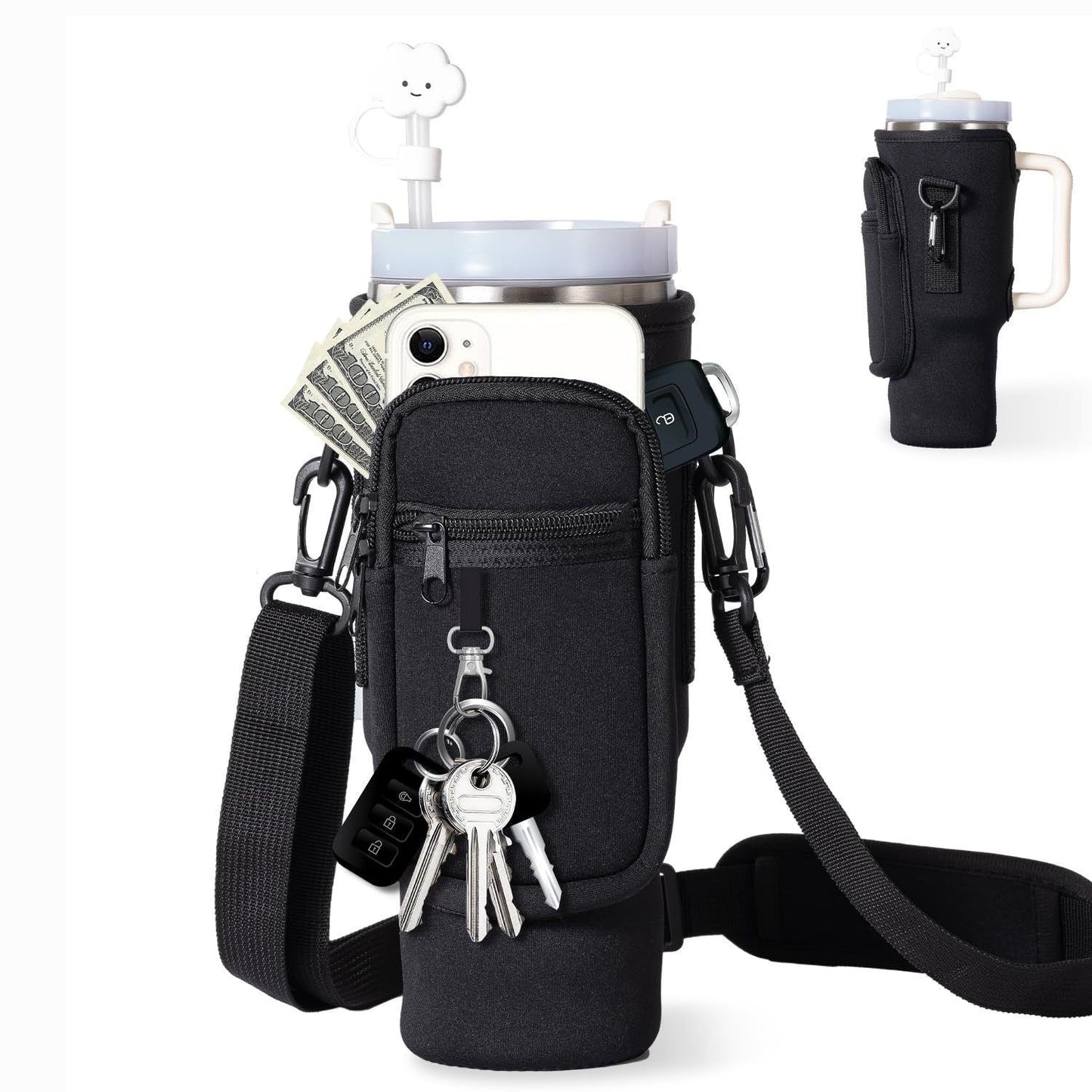 Strap Pouch with Phone Pocket Matching Bottle Carrier Adjustable Water