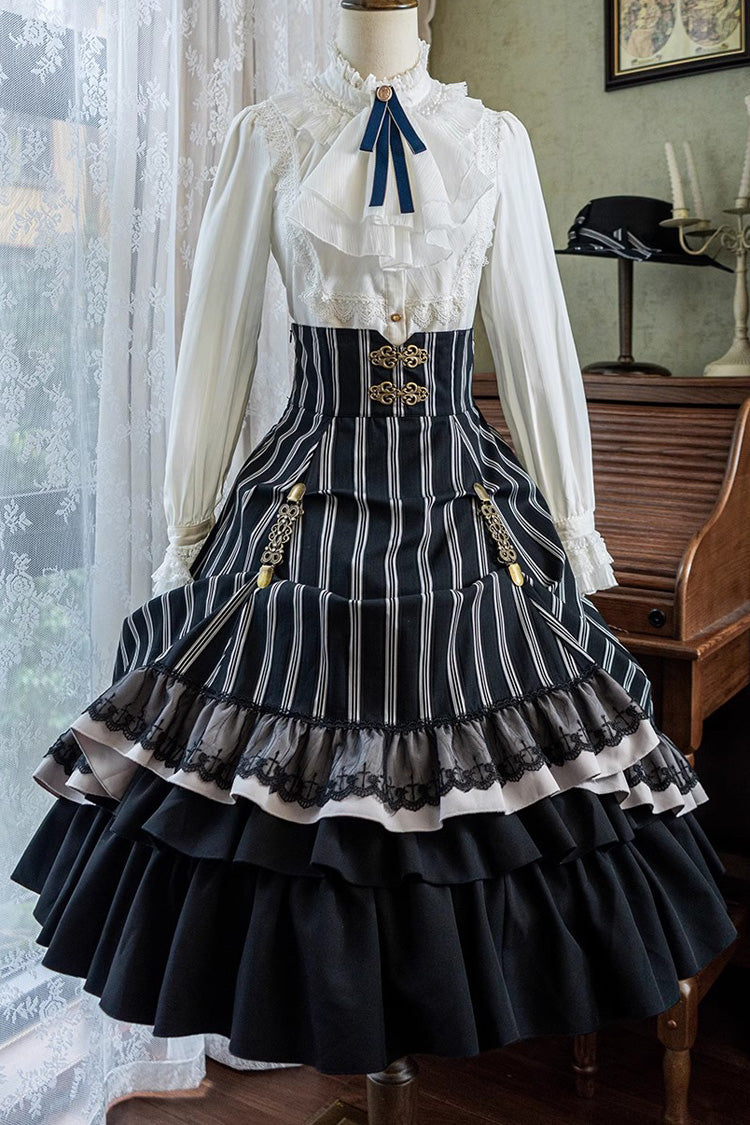 Multi-Layer Striped Ruffle Skirt for Lolita - Gothic Edge