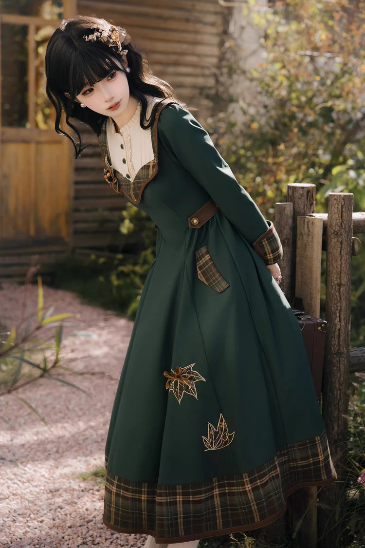 Emerald Autumn Chronicles Round Collar Long Sleeve Printed Embroidered Slim Sweet Lolita Gown