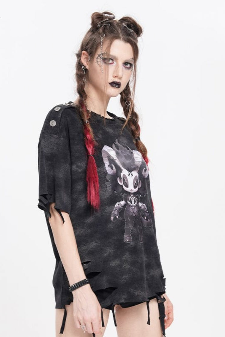 Punk Tee with Lilimar Print and Ripped Accents