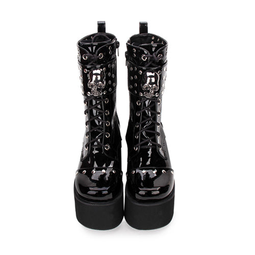 Dark Side-Zip Skull Motif Victorian Boots