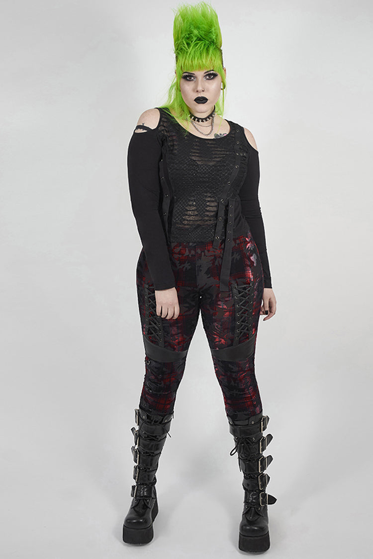 Scarlet Plus-Size Punk Leggings with Faux Leather Front