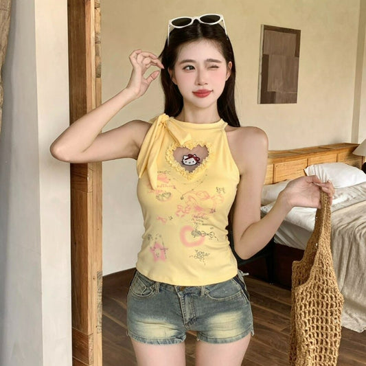 Sweet Kitty Heart Lace Suspender Vest