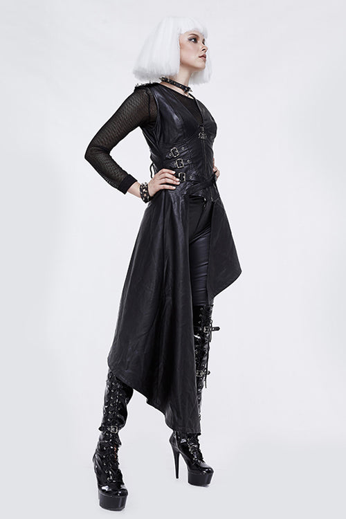 Asymmetric Sleeveless Punk Leather Dress