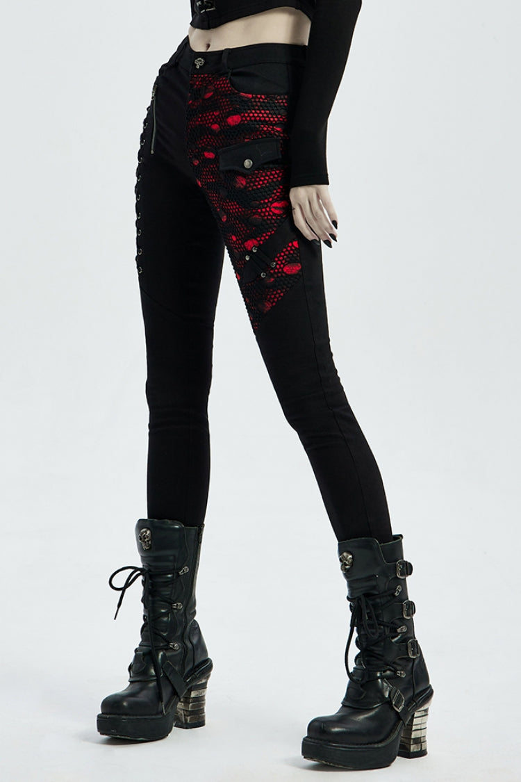 Steampunk Laced Skinny Denim Trousers with Drawstring Accents